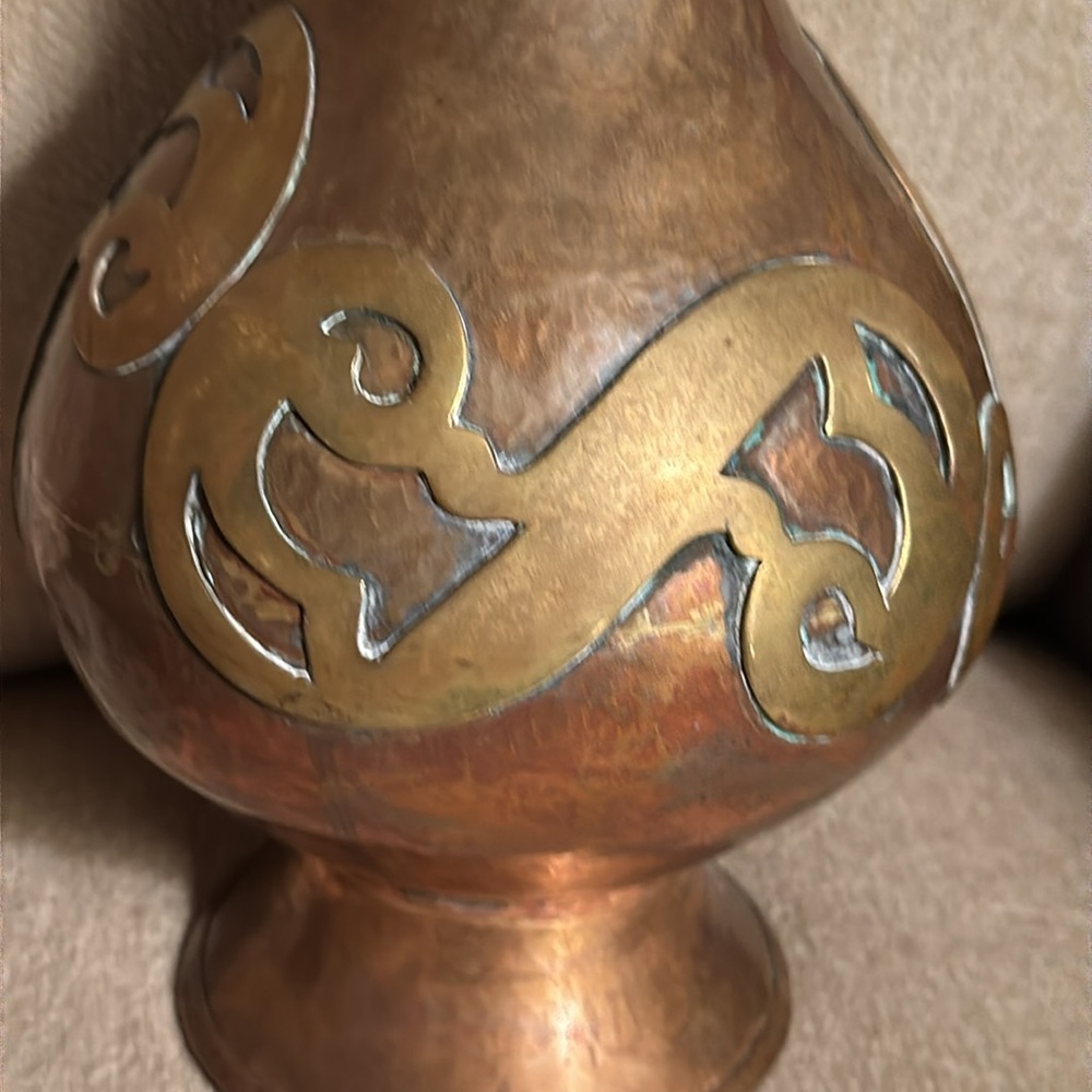 Handmade and Hammered Copper and Brass Vase 14” - Picture 3 of 12